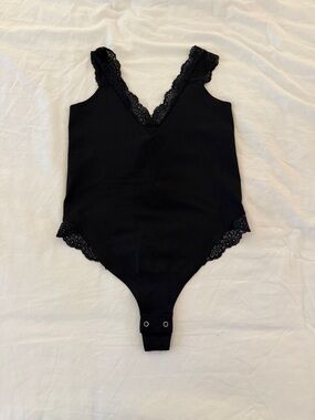 Anthropologie Black Lace-Trim Low Back Bodysuit